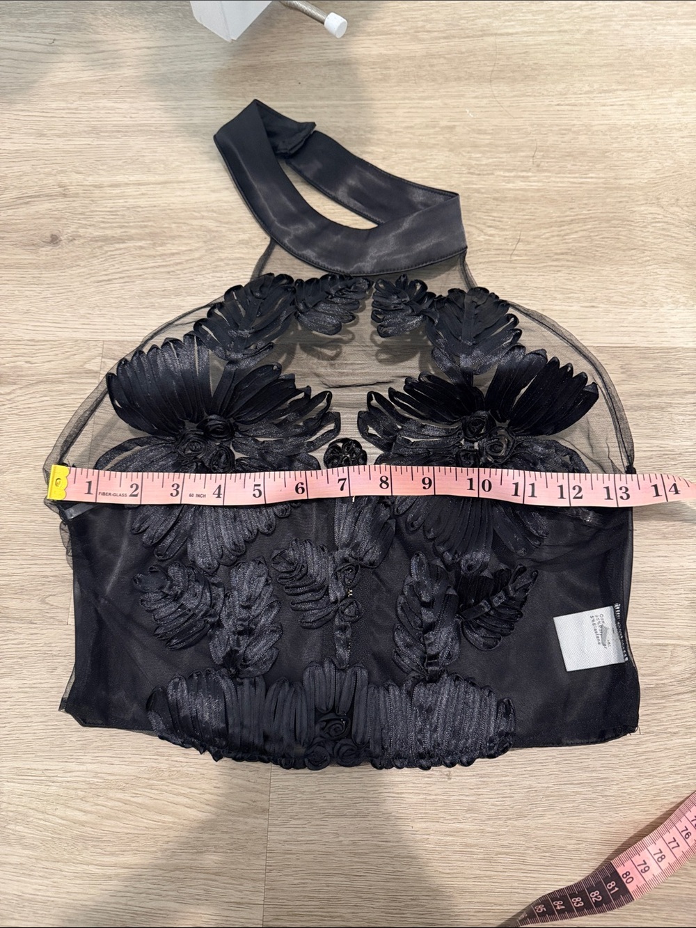 Sheer Black Embroidered Halter Crop Top - Picture 9 of 10